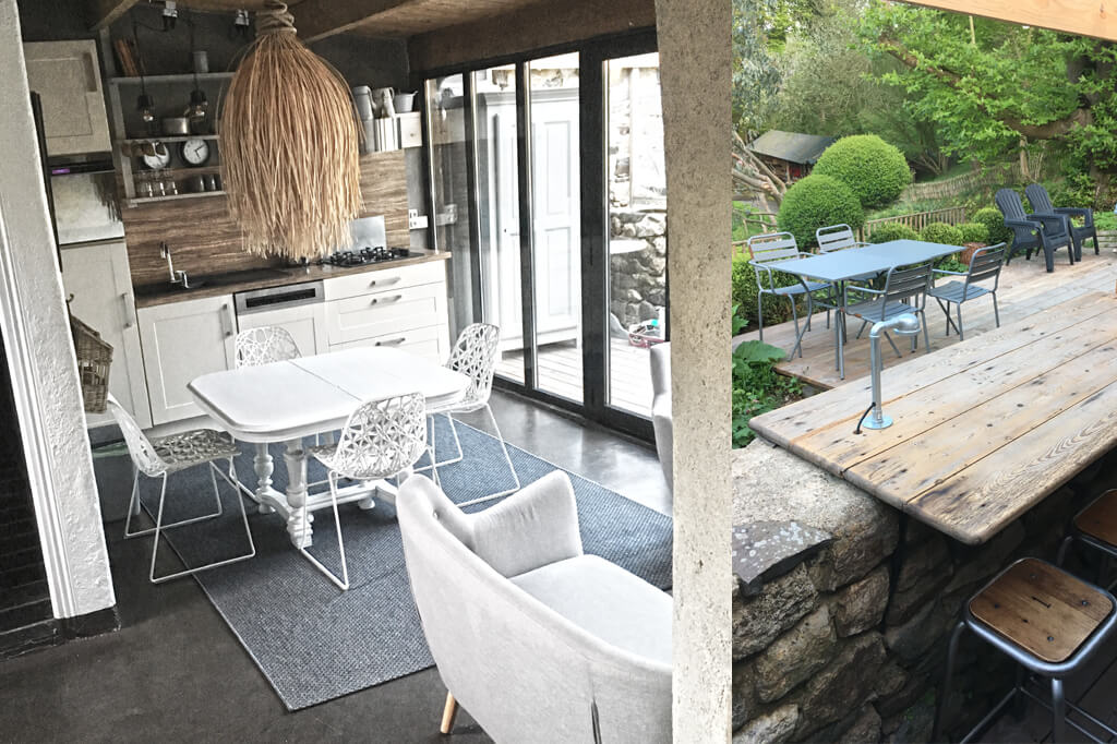 Coin repas et terrasse du gîte n°1 allée des marronniers